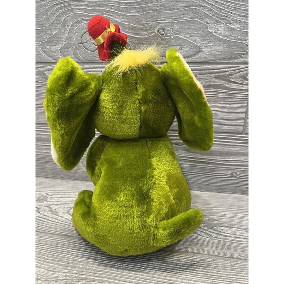 Vintage Circus Green Elephant Plush Stuffed Animal Unique 12” Top Bloom - Picture 4 of 6